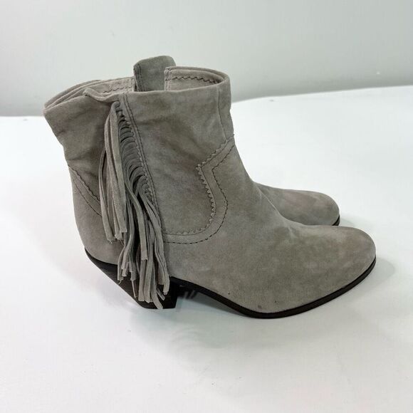 Sam Edelman Boots Womens 9M Gray Louie Western Style Suede Fringed Ankle - Picture 1 of 12